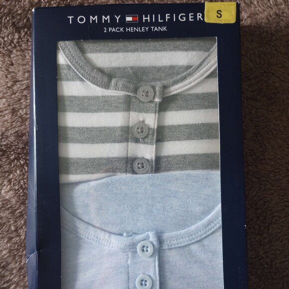 Tommy Hilfiger 2 Pack Henley Tank NWT Size Small Blue Gray - Picture 1 of 2